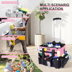 Large Rolling Cleaning Caddy Bag with Wheels, with Detachable Trolley, Cleaning Bags on Wheels for Housekeepers, Cleaning Cart Supplies Organizer for Home, Car, Picnic (Pink)