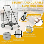 DWVO Super Jumbo Folding Shopping Cart Heavy Duty, Rolling Foldable Grocery Cart with Wheels, Portable Collapsible Utility Cart with Double Basket for Shopping Groceries Laundry Storage