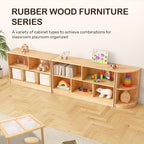 Wingyz Rubber Wood Montessori Bookshelf, 5-Section Wooden Storage Cabinet, 2 Shelf Bookcase Toy Storage Organizer, 43.3"L Montessori Shelf for Kids Rooms Classroom Playroom Nursery Daycare, Child-Safe