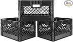 Hudson Exchange 19 x 13 x 11" (24 Quart, 3 Pack) Mesh Commercial Grade Milk Crate Handled Storage Container Tote, Black