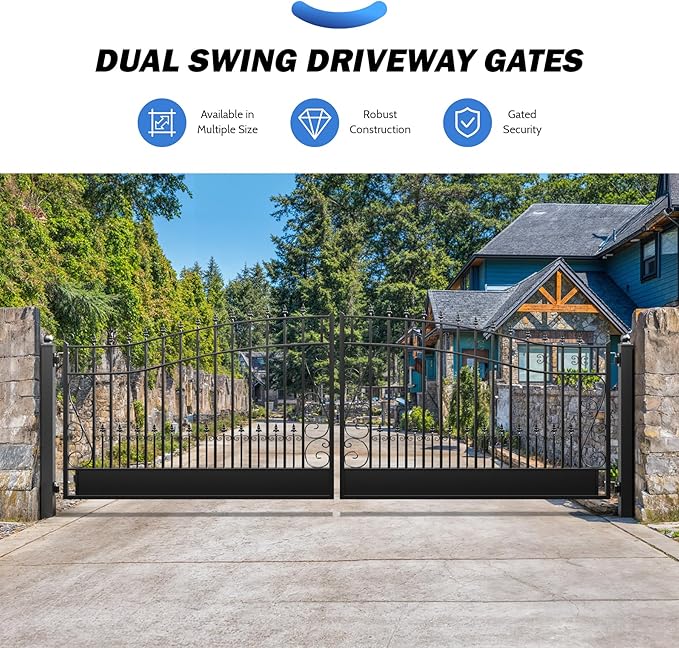 ZUMI Dual Swing Steel Gates - 16x6 ft. Weatherproof Greerwich Style for Home Security