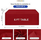 HolidayIdeas 4 Pack Red Fitted Tablecloth for 6ft Tables, 4-Sided Christmas Table Cover for Holiday Markets, Yard Parties, & Gift Tables, Wrinkle-Resistant Washable Xmas Decorations