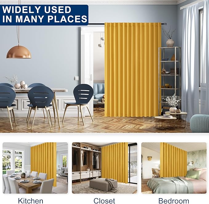 Hiasan Room Divider Curtains Patio Sliding Door Blackout Curtain Privacy Room Thermal Insulated Noise Reduction Panel with Back Tab & Rod Pocket for Bedroom Partition(80 x 84 Inches, Yellow)