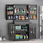 VINGLI Metal Storage Cabinet with 4 Doors & 1 Drawer, 71'' Steel Locking Cabinet with 6 Door Hanging Shelves and Adjustable Shelves for Garage, Warehouse, Home Kitchen, Dining Living Room (Black)