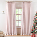 Vision Home Soft Pink Pinch Pleated Semi Sheer Curtains Textured Linen Blended Light Filtering Window Curtains 95 inch for Living Room Bedroom Pinch Pleat Drapes with Hooks 2 Panels 40" Wx95 L