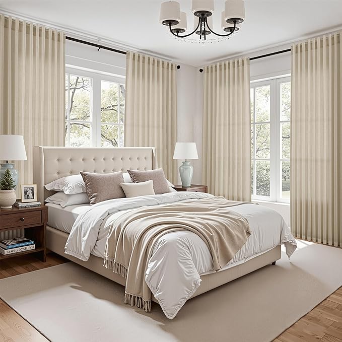 Nanspring Eggshell Beige 63 Inch Curtains for Living Room Linen Blend Luxury Light Filtering Semi Sheer Curtain Back Tab Rustic Decor Neutral Elegant Drapes for Bedroom Office 52x63, 2 Panels