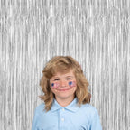 4 Pack Party Decorations, Metallic Silver Backdrop, Photo Booth Props Silver Curtains Tinsel Backdrop Foil Streamer, 21st Birthday Decorations Bachelorette Decor