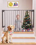 Cumbor 29.2–43" Baby Gate for Stairs, Wall-Mounted (Drill Required), Expandable No Bottom Bar Dog Gate, Auto Close Extra Wide Walk Thru, Pet & Toddler Proof Gate, Top & Bottom of Stairways(Black)