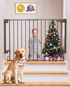 Cumbor 29.2–43" Baby Gate for Stairs, Wall-Mounted (Drill Required), Expandable No Bottom Bar Dog Gate, Auto Close Extra Wide Walk Thru, Pet & Toddler Proof Gate, Top & Bottom of Stairways(Black)
