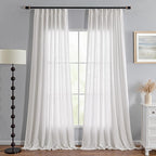 MYSKY HOME Natural Curtains 84 Inch Long for Living Room, Semi Sheer Curtains Pinch Pleated Light Filtering Drapes Boho Decor Country Style Bedroom Panels Set Back Tab Privacy, 40" x 84", Beige, 2 PCS