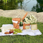 Wicker Picnic Basket with Lid, Wicker Picnic Hamper with Removable Lining and Foldable Handles, Woven Picnic and Outdoor Basket for Camping, Picnics, and Outdoor Adventures