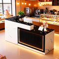 L-Shaped Reception Desk with Counter LED Light and Lockable Drawers and Storage Tall Modern Front Desk Reception Counter for Checkout Lobby Beauty Salon D Right 71inch/180cm