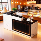 L-Shaped Reception Desk with Counter LED Light and Lockable Drawers and Storage Tall Modern Front Desk Reception Counter for Checkout Lobby Beauty Salon D Right 71inch/180cm