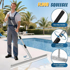 CAROD 33.4" Large Floor Squeegee for Concrete, Industrial Silicone Blade Squeegee for Floor with 63" Stainless Handle, Anti-Splash Curved Baffle Design for Garage, Factory, and Tough Cleaning Jobs