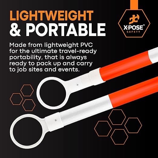 Retractable Barrier for Safety Traffic Cones - 2" OD - Large Yellow and Black Bar Barricade - for Road Construction, Parking, Warning, Temporary Security Divider (720, Orange & White, 72" x 120")