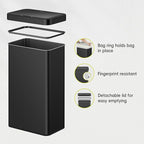 EKO Nova Sensor Trash Can, 21 Gallon/80 Liter Stainless Steel Rectangular Touchless Motion Sensor Trash Can, Matte Black