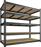55" W Storage Shelves, 2550LBS Garage Shelving, 5-Tier Metal Shelving Unit, Adjustable Heavy Duty Shelving for Garage, Warehouse, Pantry, Kitchen, 55" W × 24" D × 72" H, Black