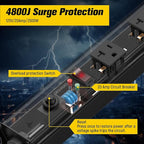 HHSOET 16 Outlet Long Power Strip, 6FT Heavy Duty Power Strip with 4800J Surge Protection, 20a Mountable Wide-Spaced Outlets for Home, Office, Garage & Workshop - ETL Certified (Black)
