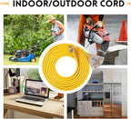 EP 25 Ft Lighted Outdoor Extension Cord with 3 Electrical Power Outlets - 14/3 SJTW Heavy Duty Yellow Extension Cable with 3 Prong Grounded Plug - Power Cord for Lawn, Garden, Appliances