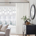 Beige White Pinch Pleated Extra Wide Curtain Panels 108 Inches Long 100 Inch Wide Linen Curtain for Sliding Glass Door Semi Sheer Hooks Rings Privacy 108 Inch Length Drape for Living Room 1 Panel