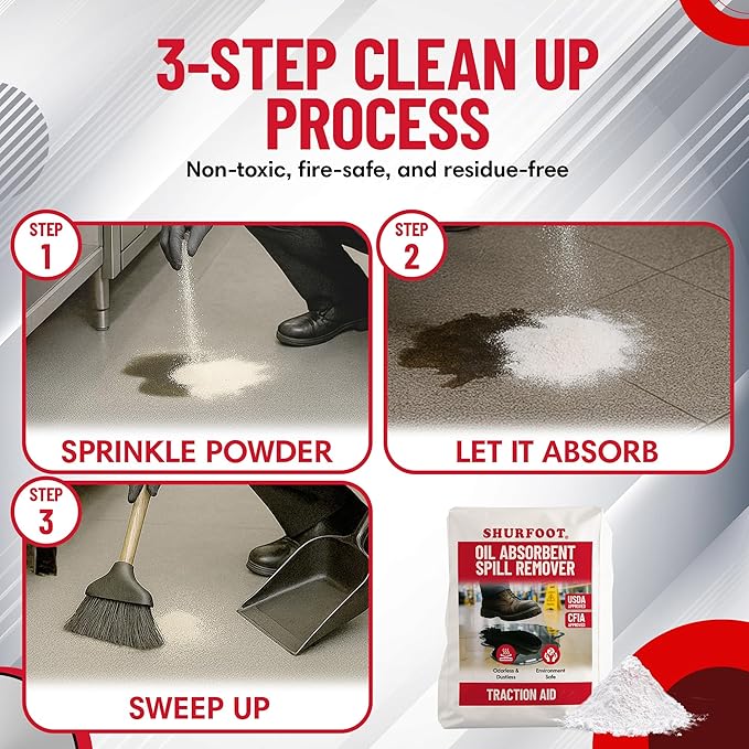 SHURFOOT 49lb Non-Slip Oil Absorbent - Provides Ice Traction & Vapor Suppression - Spill Control for Blood, Water & Oils - USDA Approved - Floor Dry Absorbent Odorless - Fire-Safe & Dustless