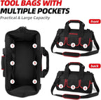 Tool Bag 16'', Multi-pocket Tool Organizer with Shoulder Strap, Heavy Duty Tote with for Tool Storage, Black & Red
