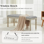LOULENS 43.9" Linen Fabric End of Bed Bench, Vintage French Upholstered Button Tufted Entry Bench, Window Seat with Carved Wood Legs for Bedroom, Living Room, Entryway, Foyer, Hallway, Light Grey