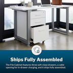 Vari File Cabinet for Office Storage with Three Drawers - Roll & Lock Caster Wheels (White)