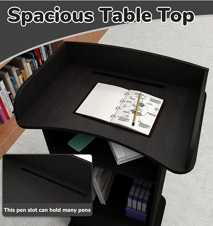 Podium Stand Portable,Mobile Wood Pulpit Podium Hostess Stand Reception Desk with Adjustable Shelf and Lockable Wheels for Churches Conference School