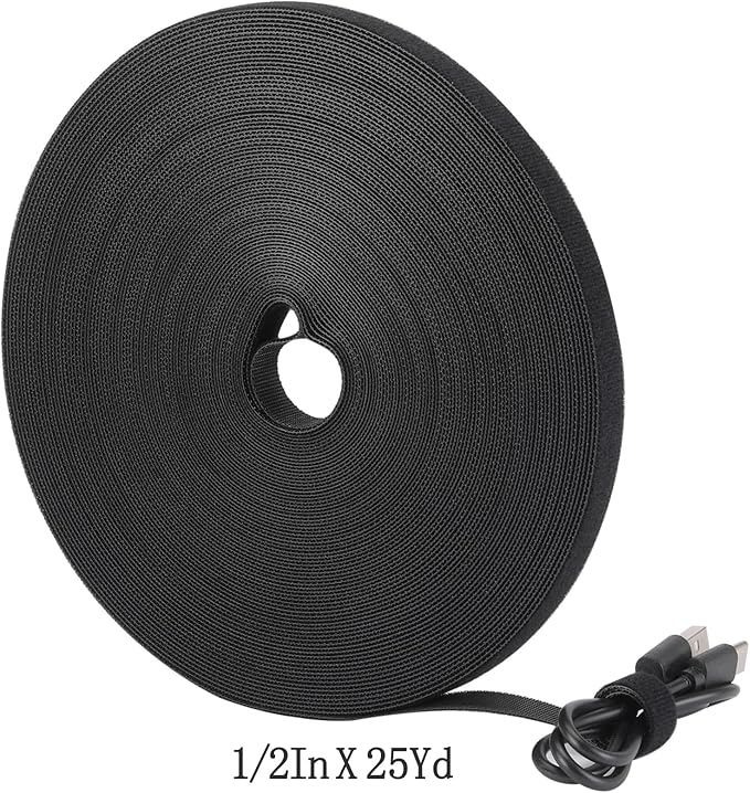 Cable Ties Reusable Straps Cable Wire Management Roll Black Fastening Double Sided Hook and Loop Tape 25Yard(3/4 inch)
