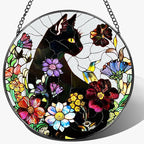 Stained Glass Window Hanging, 8 Inch Black Cat Sun Catcher, Stained Glass Suncatcher, Suncatchers for Windows, Window Decor Hanging, Cats Lover Gifts, Cat Lover Decor, Gifts for Cats Lovers