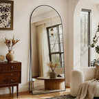 Full Length Mirror 56"x21" - Arched Floor Standing Body Mirror with Aluminum Frame,Leaning Hanging for Bedroom Cloakroom Living Room Black