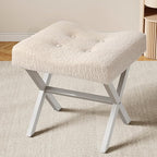 18-Inch Large Vanity Stool Chair, Vanity Bench with Metal X-Legs, Ottoman Accent Stool with Breathable and Soft Boucle Fabric Saddle Seat, Beige