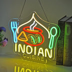 Indian Cuisine Neon Sign, Indian Food Neon Lights Hanging Wall Art Decoration for Indian Restaurant Fast Food Shop/Truck, Bar, Pub, USB Powered Ultra Bright Dimmable, 14.96×12.6 inches