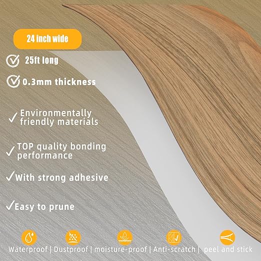 GSCIT Club Wood Grain Repair Tape, 24 inch X 25ft Self Adhesive Natural Walnut Grain Repair Patch for Tables, Chairs, Baseboards, Doors, Windows, Floors, Handicraft DIY.