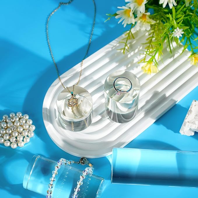 ZEERSHEE 4-Pack Clear Glass Cylinder Display Risers Crystal Blocks Display Stand for Collectibles Art Craft Transparent Solid Bases for Jewelry Cosmetic Crafts Closet Show(4''/3.2''/2.4''/1.6'')