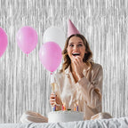 12 Pack Silver Backdrop. 3.28 FT x 7.05 FT Birthday Decorations, Metallic Silver Fringe Backdrop Foil Curtains Tinsel, Disco Party Decor Photo Booth Props Door Decorations Hanging