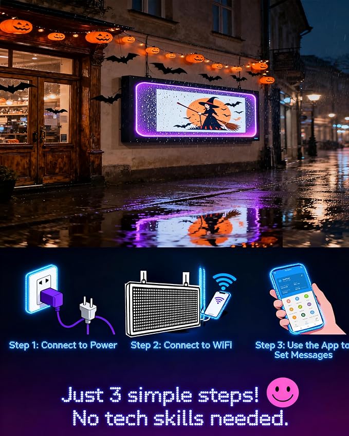 XSGD P6 Programmable Led Sign 40''x17''Outdoor LED Display, IP65 Waterproof Scrolling Digital Signage Displays, RGB Full Color LED Screen, WIFI Control Custom Images and Video for Business