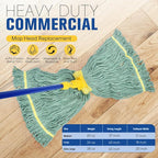 Matthew Cleaning Commercial Mop Head Replacement, 5 Inch Wide Headband, Looped End Cotton Blend String Wet Mops for Floor Cleaning, 24 oz Large, 1-Pack Green