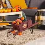 Wooden Wagon Planter, Flower Cart Display Stand w/Metal Wheels & Removable Magnetic Decoration, Wagon Decorative Garden Planter for Plants & Seasonal Displays, Pine Wood (Red)