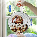 Stained Glass Window Hanging, Pauyadu Charming Gnome Sun Catchers, Stained Glass Suncatcher, Gnome Decor Gifts for Women, Mom, Grandma, Wife - 8 Inch