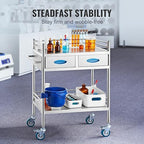 VEVOR Lab Serving Cart Utility Cart Stainless Steel Medical Cart with Two Drawers for lab Equipment Use Grade I Stainless Steel Utility Services (2 Shelves/ 2 Drawer)