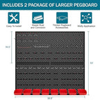 Peg Board kit with Accessories, Heavy Duty Steel Pegboard Kit with 180 PCS Varied Pegboard Accessories, Ideal for Tool Storage and Garage Organization, 16-Inch X 36-Inch, 2 Pack (Red Box)