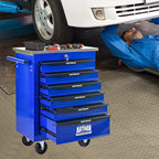 6 Drawers Tool Cart on Wheels with Stainless Steel Worktop, Heavy Duty Mobile Rolling Drawer Tool Chest with Locking Wheels & Lockable Drawers, Garage Tool Storage Cabinet (Blue, 6 Drawers)