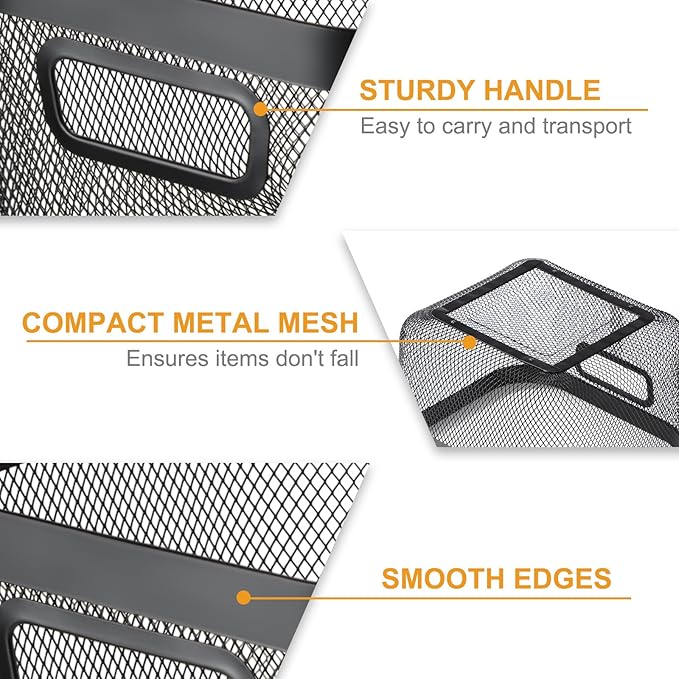 6 Pack Metal Mesh Basket with Hollow Handles Black Wire Storage Bin for Organizing Stackable Metal Fine Mesh Basket for Pantry Bathroom Kitchen Cabinets Shelves
