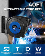 Retractable Extension Cord Reel, 40 FT Heavy Duty Power Cord, 12AWG/3C SJTOW, 3 Grounded Outlets Lighted Triple Tap, 15 Amp Circuit Breaker, UL Listed, Blue U40CR06