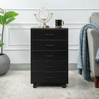 Naomi Home 5-Drawer Under Desk Rolling Storage Cart - Mobile Organizer with Lockable Casters, Black Engineered Wood for Office Dorm Apartment, Scratch-Resistant 15.7 x 15.7 x 26 Inches