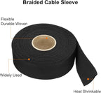 MECCANIXITY Braided Cable Sleeves Heat Shrinkable Fabric Sleeving, 1 3/8" 60ft Black 2:1 Ratio Heat Shrinkable Cord Protector for Harness Cable, Network Cable Protection, Cable Management