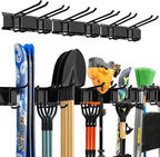 TIDYME Garage Wall Organizer | 48" Heavy-Duty Tool Storage Rack | Adjustable Double-Layer Hooks | 300 lbs Capacity | Carbon Steel Wall Mount Holder for Shovels, Rakes, Ladders & Power Tools