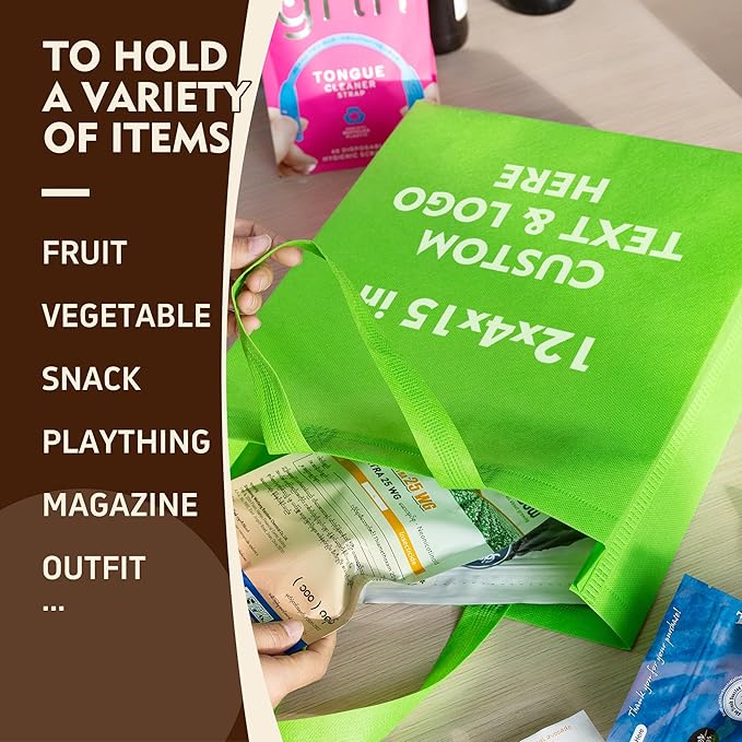 YEEHAW Custom Tote Bags 100pcs, Dark Blue Custom Non-woven Tote Bag with Logo, Reusable Bags with Durable Handle, Ideal for Grocery Shopping, Gifts Wrapping & Travel